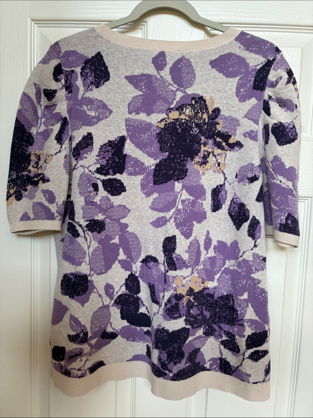 Chico's Purple Floral Short Sleeve Sweater - Picture 2 of 6